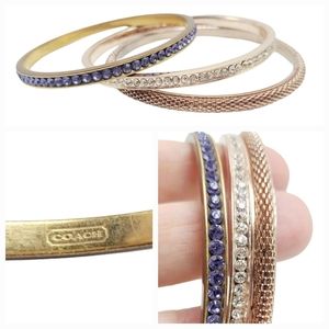 Goldtone Bangle Bracelet Stacker Set purple and white crystal rhinestones